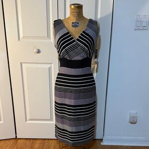 Chic Black and White Striped Midi Dress